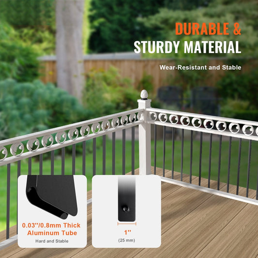 Staircase Metal Balusters, 29.5'' x 1'' Flat Aluminum Alloy Decorative Banister Spindles, 51 Pack Deck Baluster with Screws, Classic Hollow Deck Railing Satin Black Powder Coated for Porch