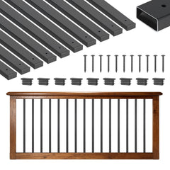 61 Pack Deck Balusters, 82 cm Galvanized Steel Railing Spindles, Hollow Rectangle Metal Decking Stair Balusters with Pre-Drilled Hole, End Caps, Screws, for Deck, Porch & Stair Railing, Black