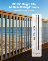 61 Pack Deck Balusters, 82 cm Galvanized Steel Railing Spindles, Hollow Rectangle Metal Decking Stair Balusters with Pre-Drilled Hole, End Caps, Screws, for Deck, Porch & Stair Railing, Black