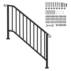 Handrails for Outdoor Steps, 5 Step Stair Hand Rail Kit, Transitional Carbon Steel Railings with Installation Kit, Stair Rails for Seniors, Concrete Steps & Porch & Deck, Black Retro Arch