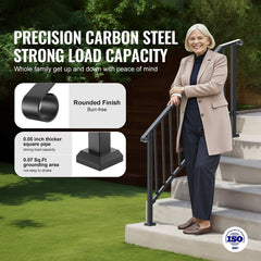 Handrails for Outdoor Steps, 5 Step Stair Hand Rail Kit, Transitional Carbon Steel Railings with Installation Kit, Stair Rails for Seniors, Concrete Steps & Porch & Deck, Black Retro Arch