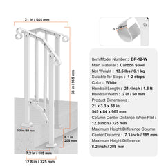 Handrails for Outdoor Steps, 1-2 Step Stair Hand Rail Kit, Transitional Carbon Steel Railings with Installation Kit, Stair Rails for Seniors, Concrete Steps & Porch & Deck, White Retro Arch