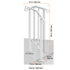 Handrails for Outdoor Steps, 1-2 Step Stair Hand Rail Kit, Transitional Carbon Steel Railings with Installation Kit, Stair Rails for Seniors, Concrete Steps & Porch & Deck, White Retro Arch
