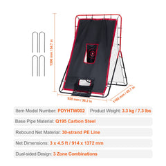 Baseball And Softball Rebounder Net 3.5x4.5 ft 2-in-1 Switch Hitter Pitch
