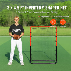 Baseball And Softball Rebounder Net, 3 x 4.5 ft PitchBack Baseball Pitching Nest, 3-Way Baseball, Softball Pitchback Net, Fielding Trainer, Bounce Back Net for Fielding/Throwing Practice