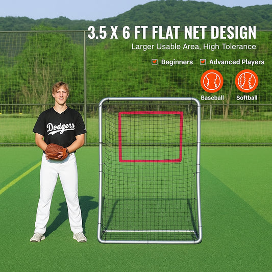 Baseball And Softball Rebounder Net, 3.5 x 6 ft PitchBack Baseball Pitching Nest, Softball Pitchback Net, Fielding Trainer, Bounce Back Net for Fielding/Throwing Practice, 5 Adjustable Angles