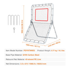 Baseball And Softball Rebounder Net, 3.5 x 6 ft PitchBack Baseball Pitching Nest, Softball Pitchback Net, Fielding Trainer, Bounce Back Net for Fielding/Throwing Practice, 5 Adjustable Angles