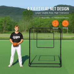 Baseball And Softball Rebounder Net, 4 x 6 Feet PitchBack Baseball Nest for Pitching and Fielding Training, Pitch Return Trainer Rebound Net with Pitching Target, 4 Adjustable Angles