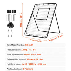 Baseball And Softball Rebounder Net, 4 x 6 Feet PitchBack Baseball Nest for Pitching and Fielding Training, Pitch Return Trainer Rebound Net with Pitching Target, 4 Adjustable Angles