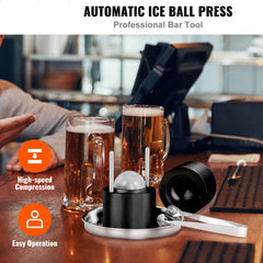 Ice Ball Press, 6cm Ice Ball Maker, Aircraft Al Alloy Ice Ball Press Kit for 60mm Ice Sphere, Ice Press with Tong and Drip Tray, for Whiskey, Cocktail, Bourbon, Scot on Party & Holiday, Black