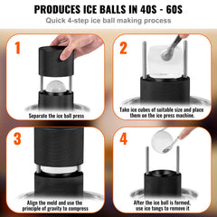 VEVOR Ice Ball Press, 6cm Ice Ball Maker, Aircraft Al Alloy Ice Ball Press Kit for 60mm Ice Sphere, Ice Press with Tong and Drip Tray, for Whiskey, Cocktail, Bourbon, Scot on Party & Holiday, Black