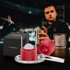 Ice Ball Press, 6cm Ice Ball Maker, Aircraft Al Alloy Ice Ball Press Kit for 60mm Ice Sphere, Ice Press with Tong and Drip Tray, for Whiskey, Cocktail, Bourbon, Scot on Party & Holiday, Red