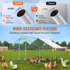 Large Metal Chicken Coop, 3x3.93x1.99 m Walk-in Chicken Runs for Yard with Cover, Spire Roof Hen House with Security Lock for Outdoor and Backyard, Farm, Duck Rabbit Cage Poultry Pen