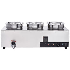 Electric Soup Warmer, Three 7.4QT Stainless Steel Round Pot, 1200W Commercial Food Warmer, 30 - 85℃ Adjustable Temp, Bain Marie with Anti-Dry Burn and Reset Button, for Restaurant, Buffet