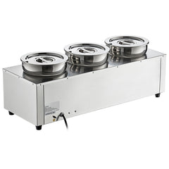 Electric Soup Warmer, Three 7.4QT Stainless Steel Round Pot, 1200W Commercial Food Warmer, 30 - 85℃ Adjustable Temp, Bain Marie with Anti-Dry Burn and Reset Button, for Restaurant, Buffet