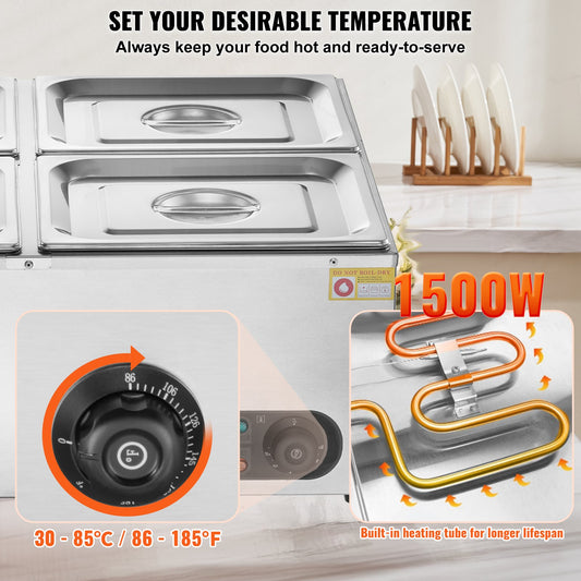 Commercial Electric Food Warmer Countertop Buffet 4*12 Qt Pan Bain Marie