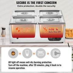 Commercial Electric Food Warmer Countertop Buffet 4*12 Qt Pan Bain Marie