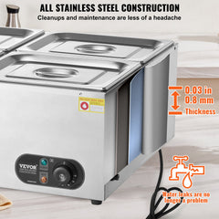 Commercial Electric Food Warmer Countertop Buffet 4*12 Qt Pan Bain Marie