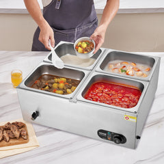 Commercial Electric Food Warmer Countertop Buffet 4*12 Qt Pan Bain Marie