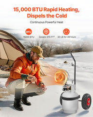 Propane Tank Top Heater with Portable Trolley, 15000 BTU Rapid Heating 180-Degree Infrared Radiant Tank Top Gas Heater for 9-18kg Propane Tanks, for Ice Fishing/ Hunting/Outdoor Single Burner