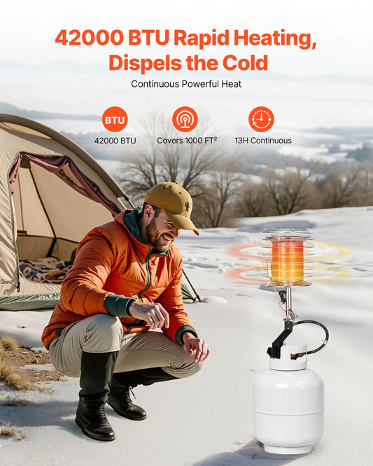 Propane Tank Top Heater, 42000 BTU Rapid Heating 360-Degree Infrared Radiant Tank Top Gas Heater, Stepless Temperature Adjustment for Ice Fishing/ Hunting/Outdoor Work, Single Burner