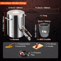 6KG Propane Melting Furnace Kit Melting Furnace Stainless Steel 2700℉
