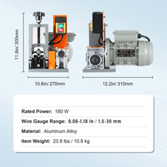 Automatic Wire Stripping Machine, 0.06''-1.18'' Electric Motorized Cable Stripper, 180 W, 60 ft/min Wire Peeler with Visible Stripping Depth Reference, for Scrap Copper Recycling