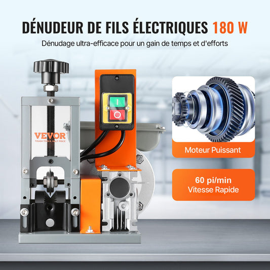Automatic Wire Stripping Machine, 0.06''-1.18'' Electric Motorized Cable Stripper, 180 W, 60 ft/min Wire Peeler with Visible Stripping Depth Reference, for Scrap Copper Recycling