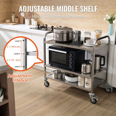 3-Tier Utility Cart Rolling Cart on Wheels 37.5"x20"x37.7" 450 LBS 6 Hooks