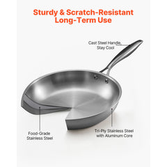 Tri-Ply Stainless Steel Frying Pan, 3 Piece (240, 280, 320 mm), Cooking Skillet with Heat-Resistant Handle, Chef's Kitchen Cookware, Oven, Gas, Electric, Induction, Dishwasher Compatible, Silver
