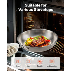 Tri-Ply Stainless Steel Frying Pan, 3 Piece (240, 280, 320 mm), Cooking Skillet with Heat-Resistant Handle, Chef's Kitchen Cookware, Oven, Gas, Electric, Induction, Dishwasher Compatible, Silver