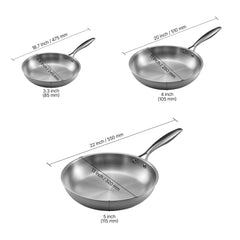 Tri-Ply Stainless Steel Frying Pan, 3 Piece (240, 280, 320 mm), Cooking Skillet with Heat-Resistant Handle, Chef's Kitchen Cookware, Oven, Gas, Electric, Induction, Dishwasher Compatible, Silver