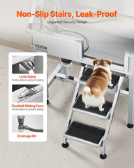 86.4 cm Dog Washing Station, Stainless Steel Pet Grooming Tub Bathtub, Professional Dog Wash Sink with Shower, Faucet, Soap Holder, Non-Slip Stairs Easy-Clean for Small Pets Cats (Right Door)