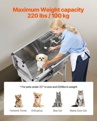 86.4 cm Dog Washing Station, Stainless Steel Pet Grooming Tub Bathtub, Professional Dog Wash Sink with Shower, Faucet, Soap Holder, Non-Slip Stairs Easy-Clean for Small Pets Cats (Left Door)