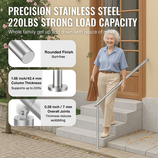 Handrails for Outdoor Steps, 47.3in / 120cm Deck Railing Kit Wall Floor Mounted, Railings for Outside Steps with Installation Kit, Hand Rails for Seniors,Porch Railing & Deck Rail Kit, Silver