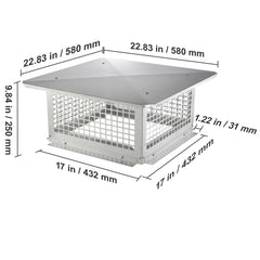 Chimney Cap 17” x 17” 304Stainless Steel Fireplace Flue Caps Cover Mesh