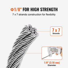 T316 Stainless Steel Cable 3.18mm 7x7 Steel Wire Rope 182.3m Cable Railing