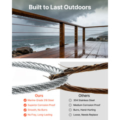 Wire Rope Kit, 3.18 mm 305 m 316 Stainless Steel Cable with Cutter and Gloves, 7.1KN Breaking Strength, 7x7 Strands Construction Marine Aircraft Grade for Handrail Stair Decking Fence Outdoors