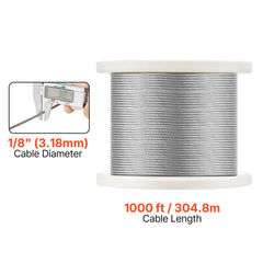 Wire Rope Kit, 3.18 mm 305 m 316 Stainless Steel Cable with Cutter and Gloves, 7.1KN Breaking Strength, 7x7 Strands Construction Marine Aircraft Grade for Handrail Stair Decking Fence Outdoors