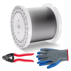 Wire Rope Kit, 3.18 mm 305 m 316 Stainless Steel Cable with Cutter and Gloves, 7.1KN Breaking Strength, 7x7 Strands Construction Marine Aircraft Grade for Handrail Stair Decking Fence Outdoors
