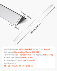 Stainless Steel Wall Corner Protector, 38 x 38 x 2436 mm, 10 Pack Metal Corner Guards, 304 Stainless Steel Edge Trim 90-Degree Angle for Home,Office,Commercial Wall Protection, with 3m Tape