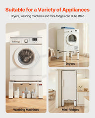 Laundry Pedestal, 305 mm Height, Washer and Dryer Pedestals with 544 kg Weight Load Capacity, 475-785 mm Adjustable, Non-Slip Feet, Heavy-duty Steel Washing Machine Stand Universal Fit, White