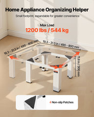 Laundry Pedestal, 305 mm Height, Washer and Dryer Pedestals with 544 kg Weight Load Capacity, 475-785 mm Adjustable, Non-Slip Feet, Heavy-duty Steel Washing Machine Stand Universal Fit, White