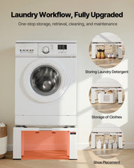 Laundry Pedestal, 305 mm Height, Washer and Dryer Pedestals with 544 kg Weight Load Capacity, 475-785 mm Adjustable, Non-Slip Feet, Heavy-duty Steel Washing Machine Stand Universal Fit, White