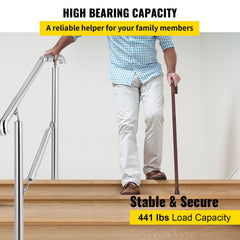 3 Step Railing Stainless Steel Transitional Handrail fit for Level Surface and 1 to 3 Steps Adjustable Stair Railing Indoor Outdoor Step Railings 220lb Capacity W/ Installation Kit Porch DIY