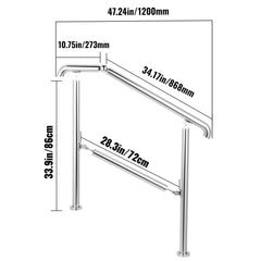 3 Step Railing Stainless Steel Transitional Handrail fit for Level Surface and 1 to 3 Steps Adjustable Stair Railing Indoor Outdoor Step Railings 220lb Capacity W/ Installation Kit Porch DIY
