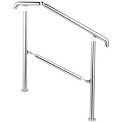 3 Step Railing Stainless Steel Transitional Handrail fit for Level Surface and 1 to 3 Steps Adjustable Stair Railing Indoor Outdoor Step Railings 220lb Capacity W/ Installation Kit Porch DIY