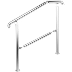 3 Step Railing Stainless Steel Transitional Handrail fit for Level Surface and 1 to 3 Steps Adjustable Stair Railing Indoor Outdoor Step Railings 220lb Capacity W/ Installation Kit Porch DIY