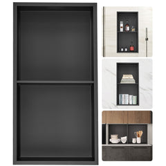 33.02 x 63.5 cm No Tile Shower Niche 304 Stainless Steel, Wall-Inserted Niche Recessed Double Shelves, Sealed Waterproof Rust-Resistant Modern Niche for Shower or Soap Storage Bathroom