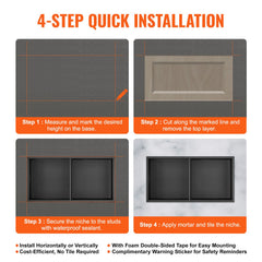 33.02 x 63.5 cm No Tile Shower Niche 304 Stainless Steel, Wall-Inserted Niche Recessed Double Shelves, Sealed Waterproof Rust-Resistant Modern Niche for Shower or Soap Storage Bathroom